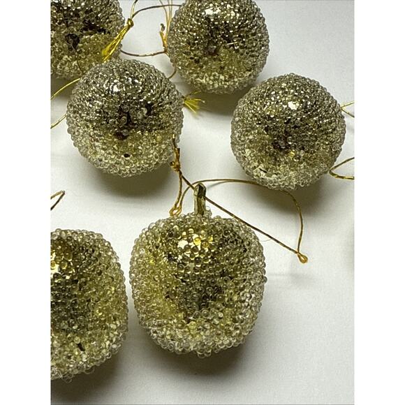 Vtg Lot of 8 Sugar Coated Miniature Pear Apple Ornaments Gold Glass Beaded As Is - Picture 13 of 16
